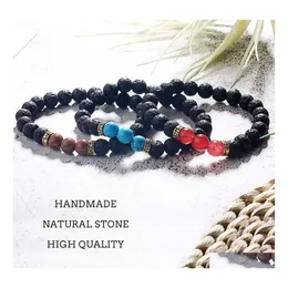Fios de mi￧angas de mi￧angas artesanais de 8 mm de pedra natural pulseira para homens para homens curando lava vulc￢nico Turquois el￡stico J￳ias Presente Dhdza