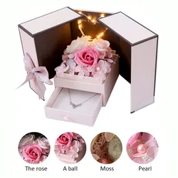 Gift Wrap Soap Rose Flower Jewelry Packaging Box med låda Valentine Wedding Decors flickvän Födelsedagsjubileum 230209