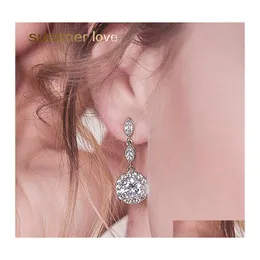 Stud Est Sier Plated 3A Cubic Zirconia Round Drop Earring For Women Elegant Copper Inlaid Cz Gift Brides Bridesmaids Delivery Jewelr Dhles