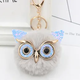 Клавичные пушистые кроличьи меховые совы Pompom Ball Animal Hair Hair Ball Ball Keyring автомобиль автомобиль Key Cring Cring Charm Women Bag Decor Decor