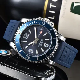 Relógio masculino Super Quartz Endurance Chronograph 44mm Baby Blue Rubber Men Watches Hardex Glass Wristwatches