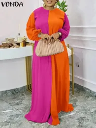 プラスサイズのドレスカラーパッチワークドレスホリデーフォンダ女性ヴィンテージマキシロングサンドレスローブフェムファッションベスティドスパーティープリーツドレスfmme 230210