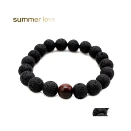 Beaded Strands Lava Stone Delicate Natural Beaded Bracelet For Men Lover Adjustable Size Bodhi Beads Jewelry Gift Drop Delivery Brac Dhd7E