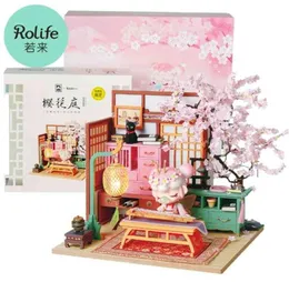 Robotime DIY House for Doll 3D Wood Miniature Dollhouse With Pink Butterfly Fairy Action Figure Toys Cherry Building Kit 2108124905948