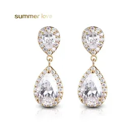 Stud Est Gold Plated 3A Cubic Zirconia Waterdrop Drop Earring for Women Elegant Copper Inlaid CZ Gift Brides Bridesmaids Leverans JE DH7XG