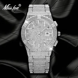 Relojes de pulsera Missfox Big Watch para hombres 2023 Marcas de lujo Bling Silver Color Relojes para hombres Calendario Reloj de pulsera de cuarzo impermeable