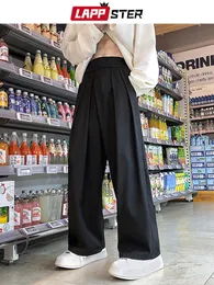 Мужские брюки Lappster Мужские корейские фарфионы широкие штаны для ног Мужские черные свободные брюки с гарема