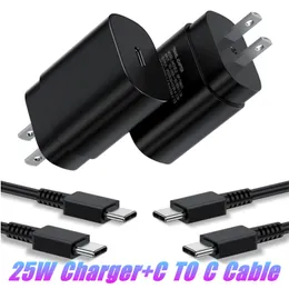 25W Charger Fast Laying Power Adapter Plug EU Type C 3A USB -kabel voor Samsung Galaxy S23 Ultra S20 S22 S21 Plus Note 10 20 met pakket