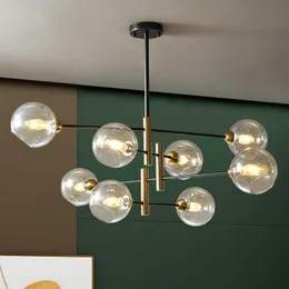 Nordic Style LED -Decke Kronleuchter Glasball Schwarz für Wohnzimmer Schlafzimmer Hall Home Decor Anhängerlampe Hanging Lichter 0209