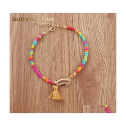 L￤nkkedja colorf liten p￤rlskal pendent armband ankel boho elegant tofs justerbara smycken f￶r kvinna sommar strand droppe del dhiey