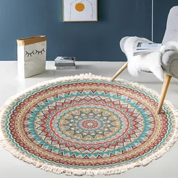 Carpet Retro Boho Round Bedroom With Tassel Door Bath Floor Chair Foot Mat Living Room Linen Persian Islam Prayer Rug Home Decor 230209