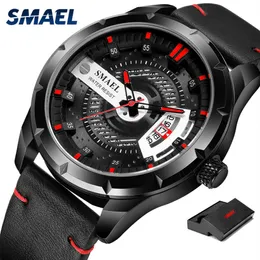 2020 Smael Sport Mens Watches Top Brand Luxury Quartz Watch Men Fashion Steel Waterproof SL-9011 Leather Watch Men relogio masculi2462