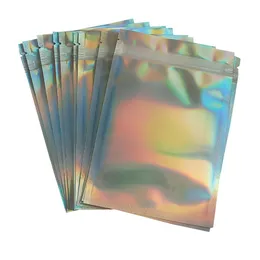 holographic packaging bags PET laser color Aluminum Foil bag Resealable Zip bag One side clear Back plastic packing bag Pouches
