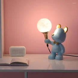 Table Lamps Mini Bear G9 LED Lamp Pink Desk Light 3D Moon Bedroom Study Cartoon Standing Kid Lighting Children Gift