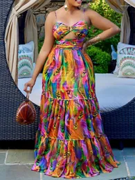 Abbigliamento etnico Maxi abito africano per donna Elegante Dashiki Summer Spaghetti Straps Abiti tradizionali Africa Kaftan Fairy Long