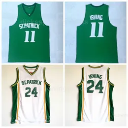 NCAA College St Patrick Kyrie Irving Jersey 11 남자 고등학교 Kyrie Irving 농구 유니폼 24 녹색 팀 화이트 통기성 순수면 스포츠 팬