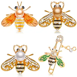 Spille Spille Honey Bee Spilla Perla Strass Risvolto Insetto a tema Smalto carino Cristallo Animale Per le donne Ragazze Consegna a goccia 2022 Amg59