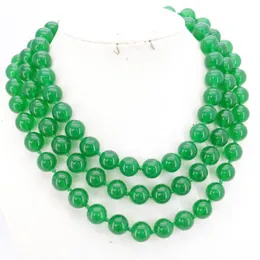 Catene Moda Donna Stile Gioielli all'ingrosso gratuiti Lunghi 12mm Calcedonio verde naturale Diaspri Collana di perline rotonde Catene da 50 pollici