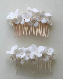 Haarspangen Brautschmuck Porzellan Blumenkopf Stück Süßwasserperlen Haarnadel für Braut Frauen Party Kamm Pin Clip Hochzeit Zubehör