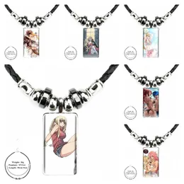 펜던트 목걸이 Natsu Lucy Sexy Kids Beads 멋진 유리 카보콘 보석 강철 색 컬러 긴 초커 사각형 검은 적철광