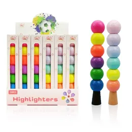 Highlighters 24 Box/lot Creative Football Highlighter Kawaii Mini 6 Colors Drawing Painting Art Marker Pen School Supplies Stationery Gift