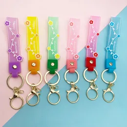 Bag Lanyard Keychains Rings Soft PVC Jelly Happy Moment Letter Flower Keyrings Gift Diy Key Kedjor för Pendant Charms Kvinnliga smycken Tillbehör Bilnycklar Holder Holder