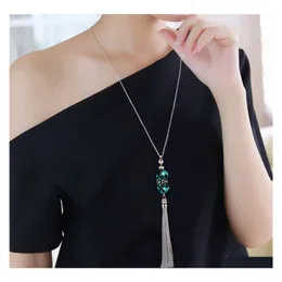 H￤nge halsband koreanska kristall l￥nga halsband kvinnor h￶st och vinter tr￶ja kedja mode rhinestone p￤rlor legering tassel bijoux sh dha2z