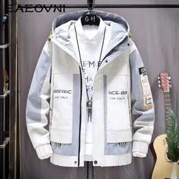 Mens Jackets EAEOVNI Fashion Hooded Japanese Streetwear Autumn Winter Men Hoodie Outwear Coat Patchwork Letter Top 230210