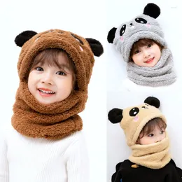 Basker Autumn Winter Children's Hats Cute Cartoon Scarf Two-Piece Warm Ear Protection Caps Head Boys and Girls Baby