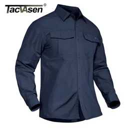 Koszule męskie Tacvasen Summ taktyczne koszule wojskowe Mężczyźni Lekkie szybkie suche ładunek koszule długie rękawowe koszule armii rybołówstwo 230210