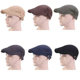 القطن القابل للتعديل Newsboy Beret Caps Men Fours Fours Solid Color Teach Flat Flat Cap Artist Dismal Franringbone Newsboy Duckbill Hat