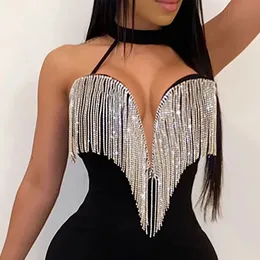 Kadın Tulumları Yükselen Vintage Pulin Glitter Kadınlar Derin V-Yong Seksi Bodysuit Sleefeless Kadınlar Sırık Bodycon Playsuit Club Party Wear 230210