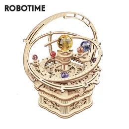 Blocks Robotime Rokr 84st Rotertable DIY 3D Starry Night Wood Model Building Kit Block Assembly Music Box Toy Gift for Children Adult 230210