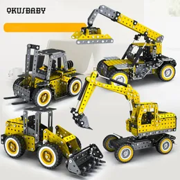 Blockerar alla DIY -monterade Toy Boy Development 610 år gammal pedagogisk gaffeltruckgrävare Bulldozer Engineering Vehicle Model 230210