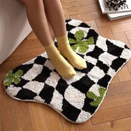 Carpet Plaid Irregular Kitchen Rugs Soft Fluffy Tufting Non Slip Abosrbent Bathroom Floor Mat Bedroom Toilet Door 230209