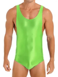 Herrkroppsformar glansiga stretchy bodysuit brottning singlet leotard mager jumpsuit ärmlös fitness sexig herr underkläder kroppsbyggande