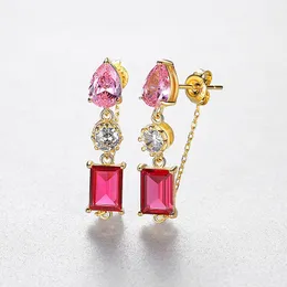 Fashion sweet women color gem s925 silver dangle earrings geometric design luxury plated 18k gold high-grade earrings jewelry accessories