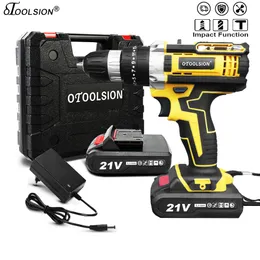 Electric Drill OTOOLSION 21v Impact Electric Drill Variable Speed Impact Electric Screwdrivers 1500MAh Cordless Drill Lithium Battery 230210