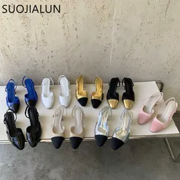 Sandálias Spring Women New Suojialun Sandal Brand Fashion Mix Color Ladies Slingback Mules Square High Heel Outdoor Bombas Tad