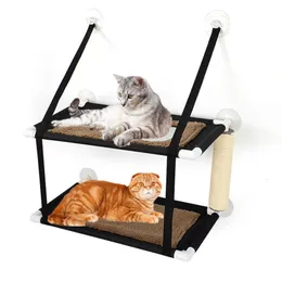 Kattbäddar möbler dubbel lager husdjur hängande hyllor med 20 kg soligt fönsterstolmontering sovande hängmatta sängtillbehör 230210