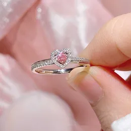 Solitaire Ring Delicate Silver Color Pink Zircon Stones Heart s for Women Fashion Bridal Engagement Wedding Set Jewelry Gift Y2302