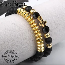 Strand 2pcs/set Natural Stone Cross Contas Bracelets Set Black Stretch Bracelet Men Mulheres Jóias de Jóias de Jóias Acessório de Presente 8mm 8mm