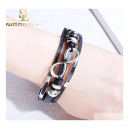 Gliederkette Infinity Lederarmband Mtilayer Wrap Armbänder Handgelenk Band Manschetten für Frauen Männer Freundschaft Modeschmuck Geschenk Wholesa Dhayp