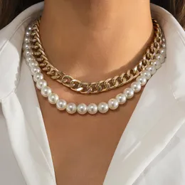 Correntes Ailodo punk grosso colar de corrente para mulheres imitação de pérolas collier femme festas jóias de moda de moda garotas de presentes