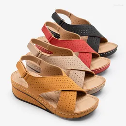 Dress Shoes Women Sandals Summer 2023 Hollow Wedges Female Casual Plus Size 43 Of Socofy Retro Sandalis Woman