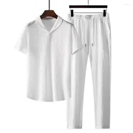 Tils de pista masculino 2 peças/grande verão masculino de cinto elástico formal plissou negócio casual manga curta pant roupas de terno