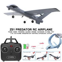 Electric/RC Aircraft RC Plane 20 Minutes Flight Time Glider Toy Plane With LED 2.4G Remote Control Hand Throwing Wingspan Kids RC Jet Airplane Foam 230210