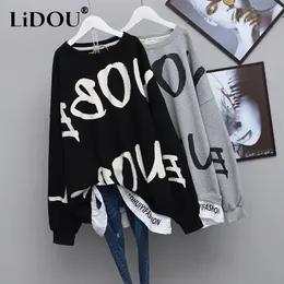 Damen Hoodies Sweatshirts Herbst Brief Drucken Übergroße Lose Lässige Baumwolle Sweatshirt Weibliche Streetwear Y2K Pullover Broken Hole Design All Match 230209