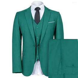 Mäns kostymer Mens Green Slim Fit Suit One Button Acch-Lapel 3 Pieces Blazer Tux Vest Trousers