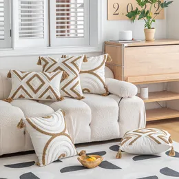 Poduszka poduszka geometryczna haftowana poduszka skrzynia z frędzlami Frężniona poduszka 45*4530*50cm dekoracyjna domowa osłona poduszki do sofy 230209